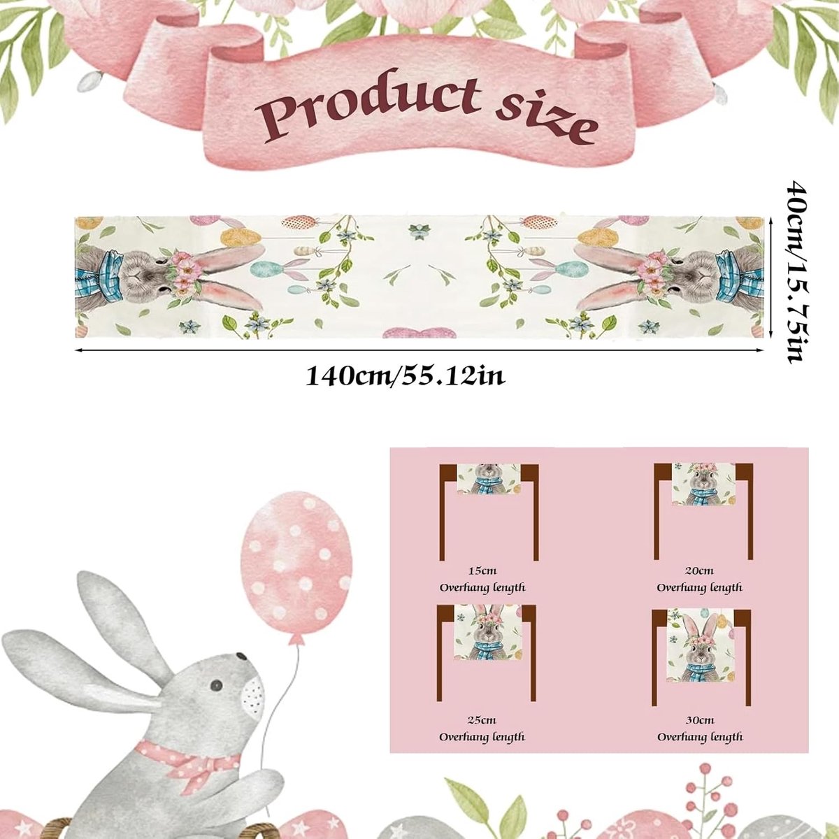 Tafelloper Decoratie - Paas Tafelkleed - Tafel Aankleden - Linnen Stof - 33 x 183 cm - Multicolor