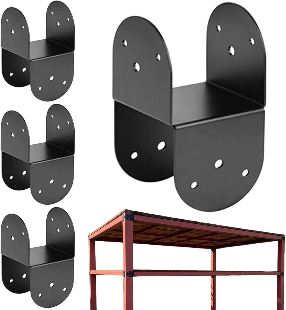 Paaltop Bevestigingsbeugels - Balk Beugel - Buitenconstructies Versterken - Vervormingsbestendig Metaal - 10 x 10 cm - Antraciet