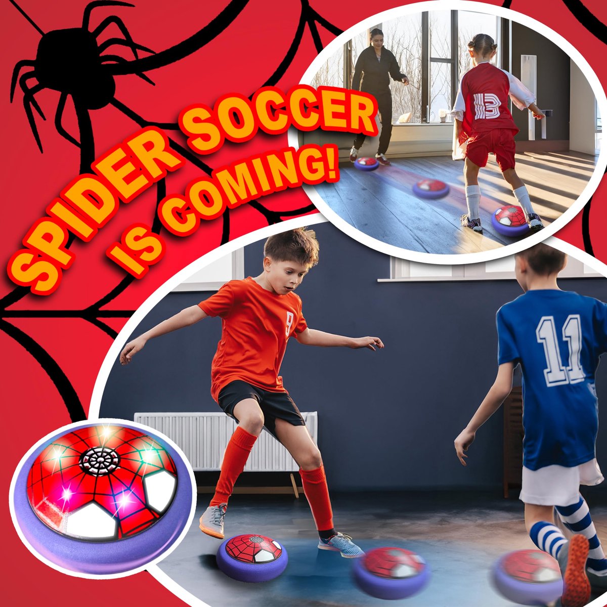 SnelShoppen - Glückpa Zwevende Spin Voetbalspeelgoed voor Kinderen, Luchtkracht Gedreven met LED Verlichting, Indoor Partygame voor Kinderen van 3-9 J