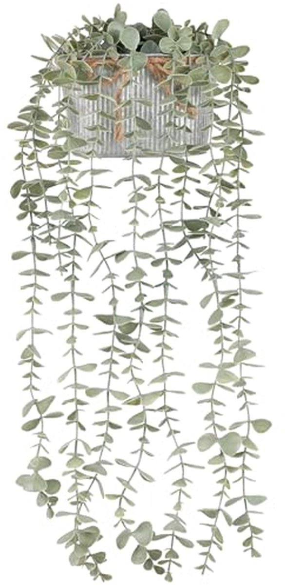 Nep Hangplant - Kunstplant Eucalyptus - Decoratie Huis - Gegalvaniseerde Pot - 46 cm Lengte - Groen