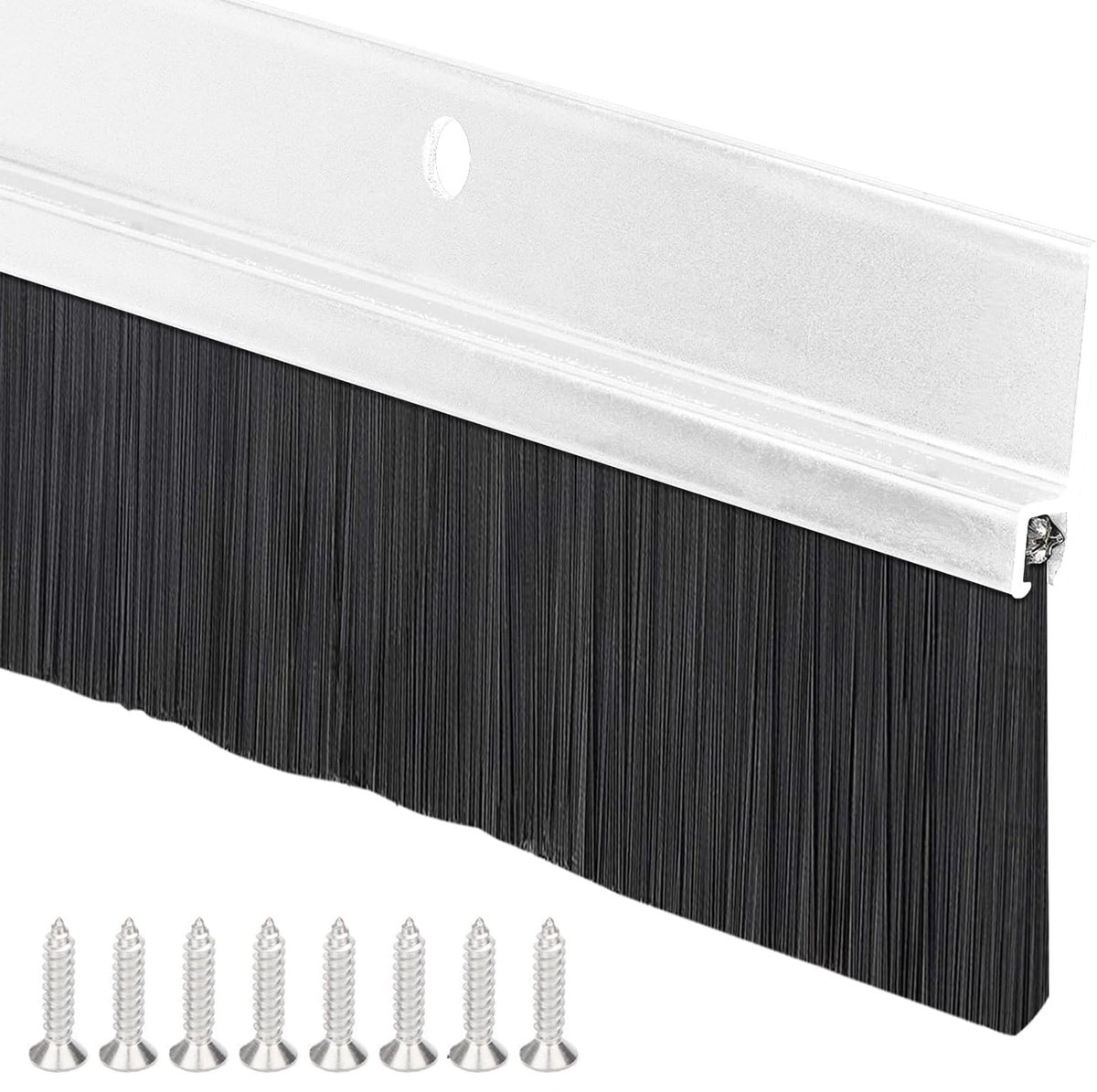 SnelShoppen - Aluminium Borstelafdichting Deurafdichting met Lijm en Schroeven, Verstelbare Lengte, Wit voor Deuren, Ideaal voor Geluiddemping en Isol