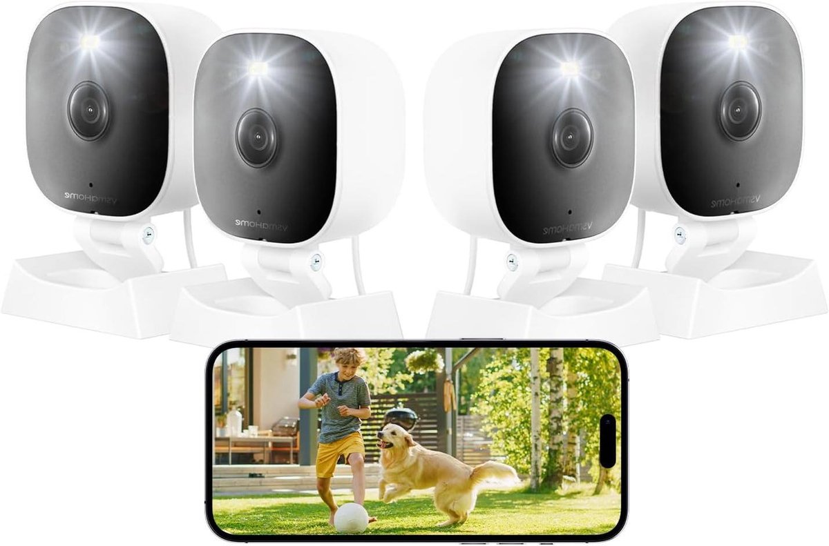 Beveiligingscamera Set - Binnen/Buiten Camera - Huisbewaking - 2K Kleuren Nachtzicht - 4 stuks - Wit