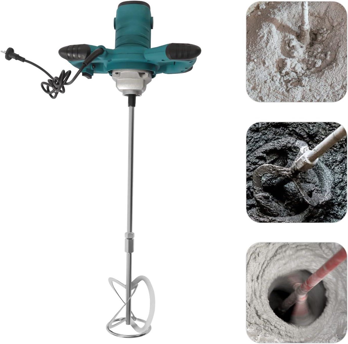 Betonmixer - Mortelmixer Roerder - Mortel Mengen - S-vormige Mengkop - 2100 W - lichtblauw