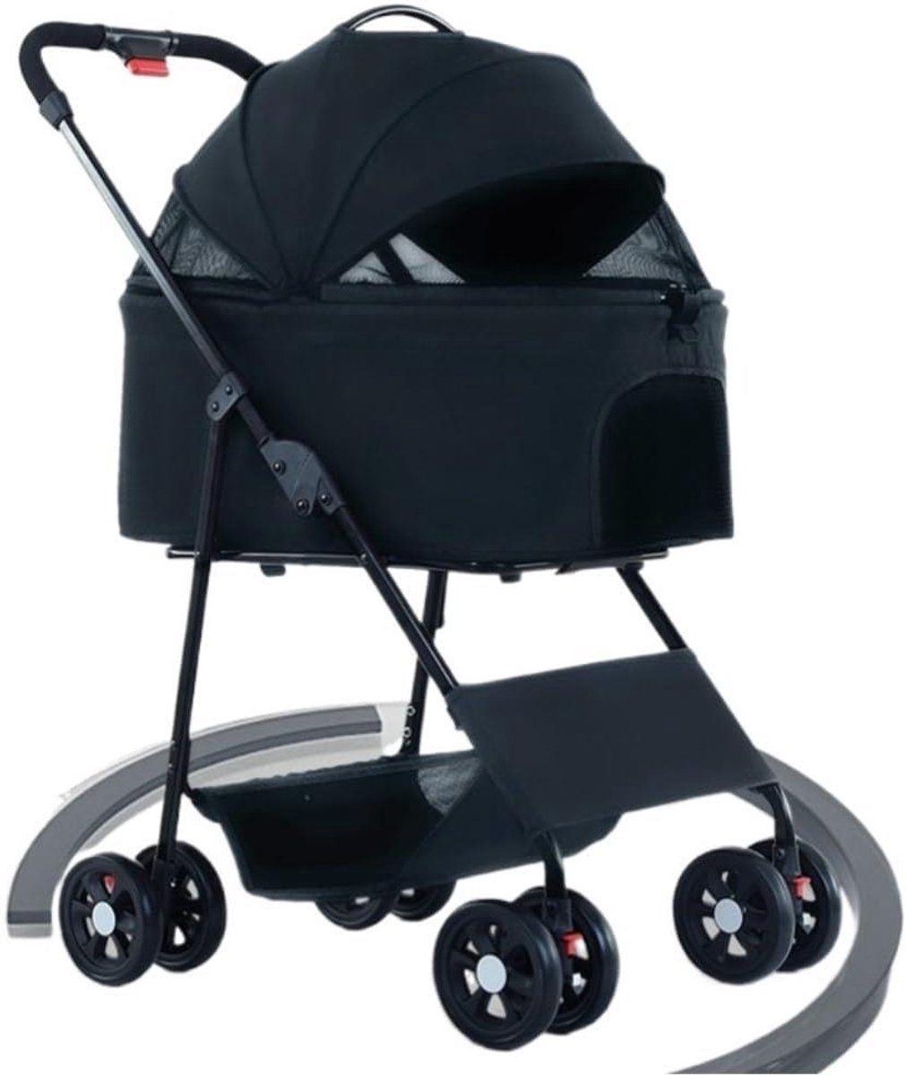 Hondenbuggy Opvouwbaar - Huisdierwagen Kattenbuggy - Comfortabel Reizen - Afneembare Drager - 101 cm Hoog - Zwart