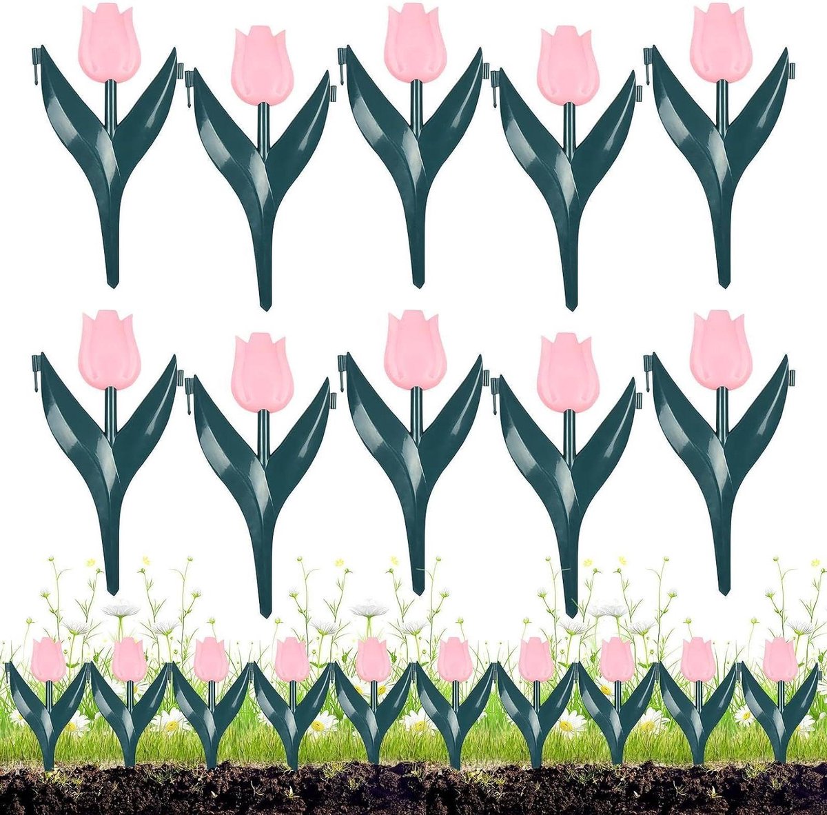 Bloembedrand - Tuinafscheiding Bloemvormig - Tuin Decoratie - T-vormig Bloemblok - 10 Stuks - Roze