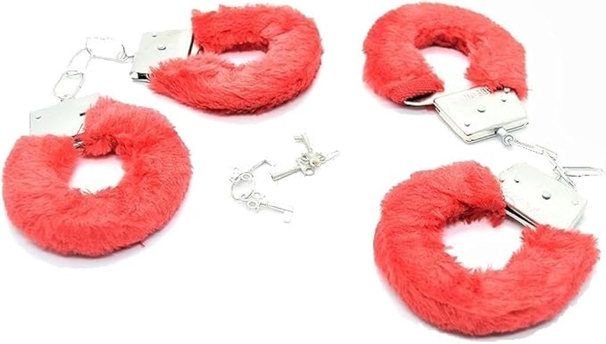 SnelShoppen - BETTER WITH FRIENDS 2 x Rood Handboeien Set - Politie, Verpleegster, Arts, Veiligheidsagent Kostuumaccessoires van Metaal met Pluche voo