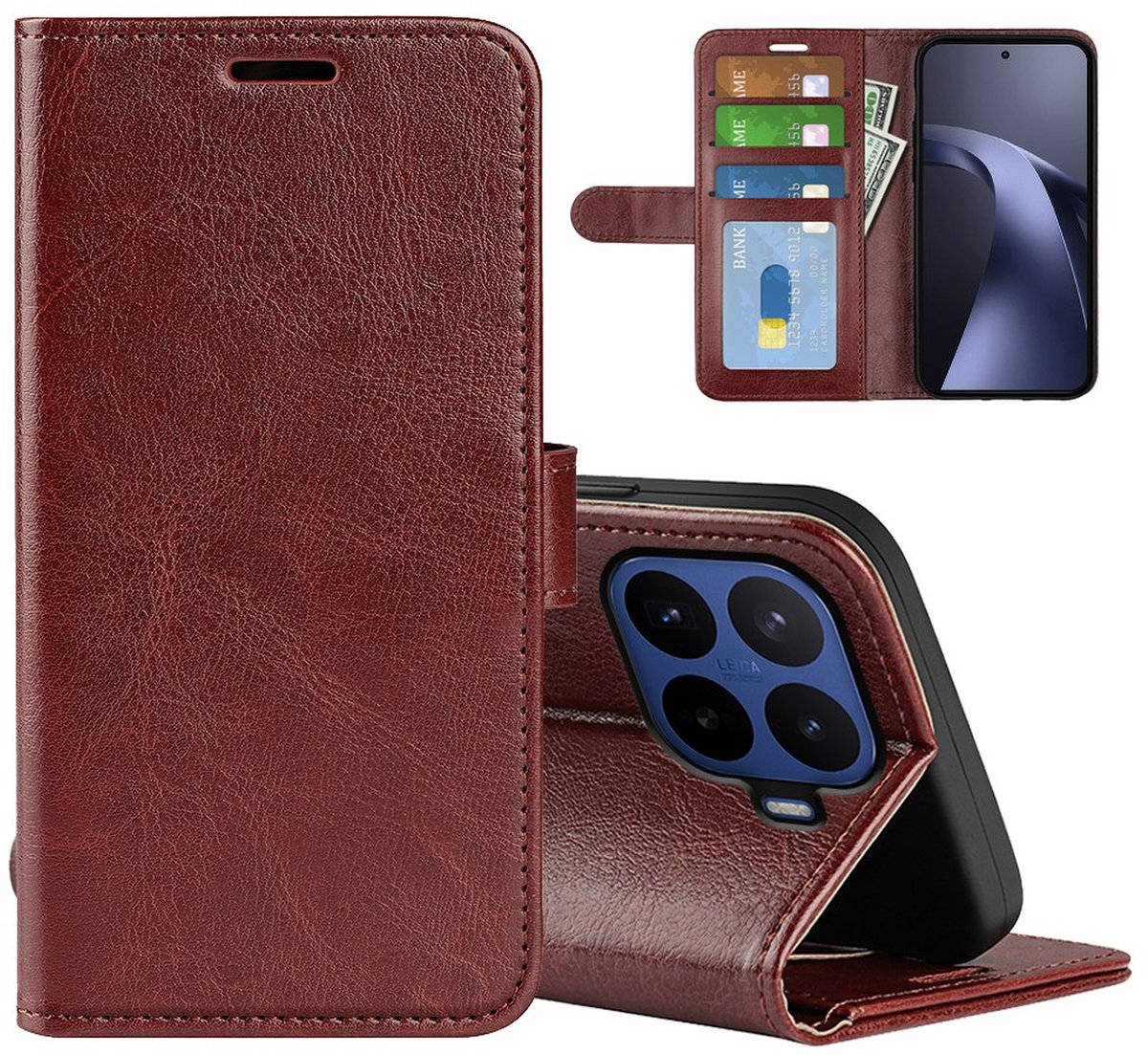 MobyDefend Hoesje - Geschikt voor Xiaomi 17T Pro - Wallet Book Case (Sluiting Achterkant) - Bruin