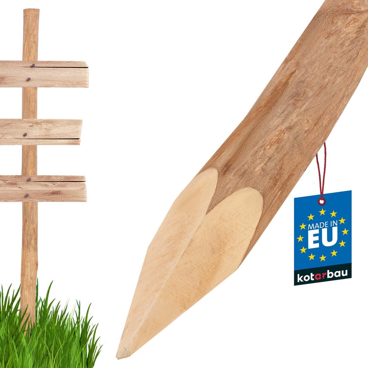 KOTARBAU® Hazelaar Hekpalen - Palissade Tuinafscheiding Ø 6 cm x 90 cm - Geslepen Houten Palen - Batuurlijk Rond Hekpaal - Hekpalen Hazelaarhout - met U-krammen
