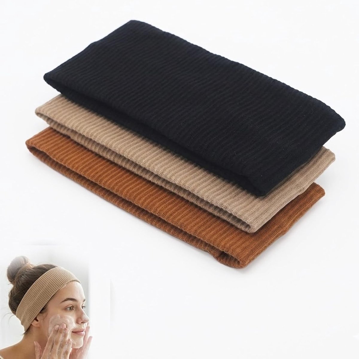 Dames 3-delige Katoenen Haarband Set - Zacht, Absorberend en Ademend voor Make-up, Sport en Yoga