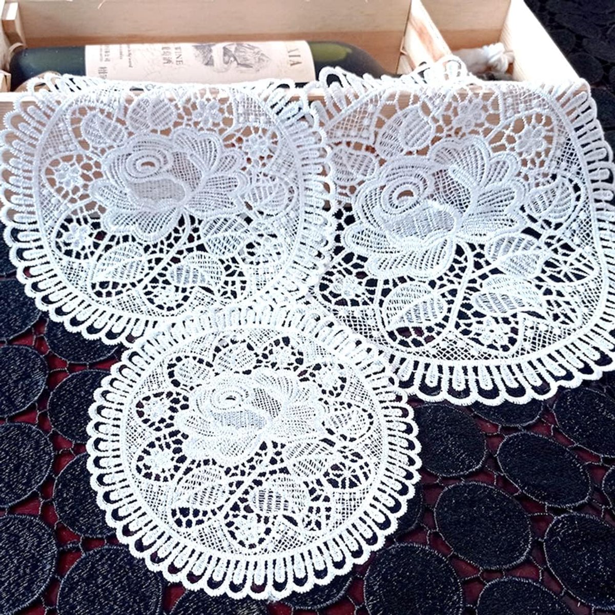 SnelShoppen - 6 Stuks Ronde Geweven Onderzetters, Decoratieve Tafelmat, Kant Tafelmat, Witte Tafellaken voor Bruiloften, Verjaardagsfeesten, Vazen, Ta