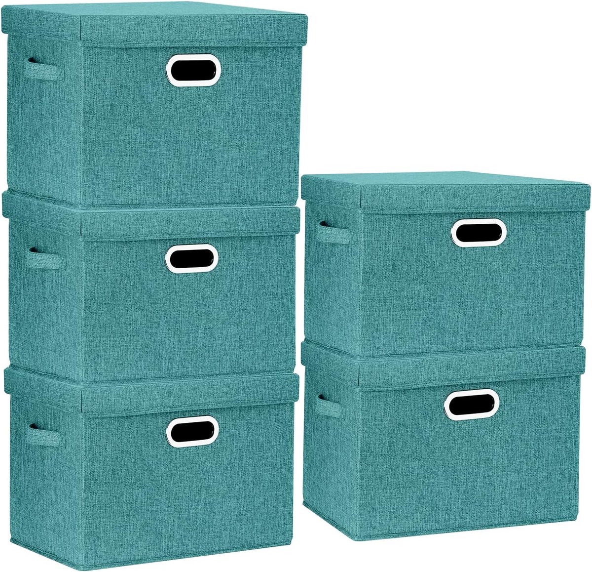 SnelShoppen - Grote Opbergdoos met Deksel, Vouwbaar, Wasbaar, Opbergbox met Deksel, 44x30x29cm, Set van 5, Aqua Diep voor Kleding, Speelgoed, Kantoor