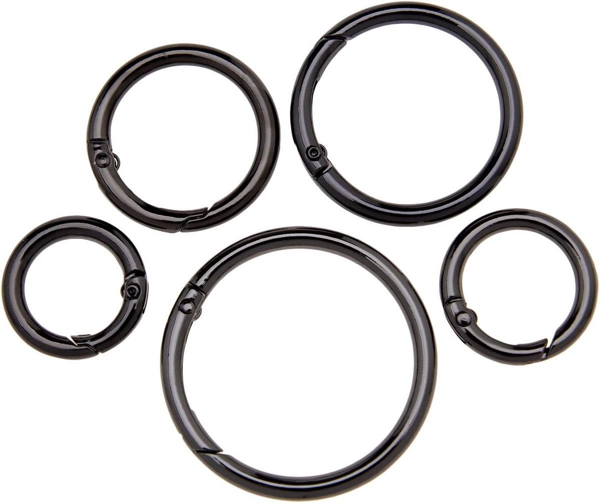 SnelShoppen - 15 Stuks Spring O Ring Legering Ronde Karabijnhaak Trigger Sleutelhanger Bevestiging 5 Stijlen voor Tassen Handtassen Rugzakken Zwart