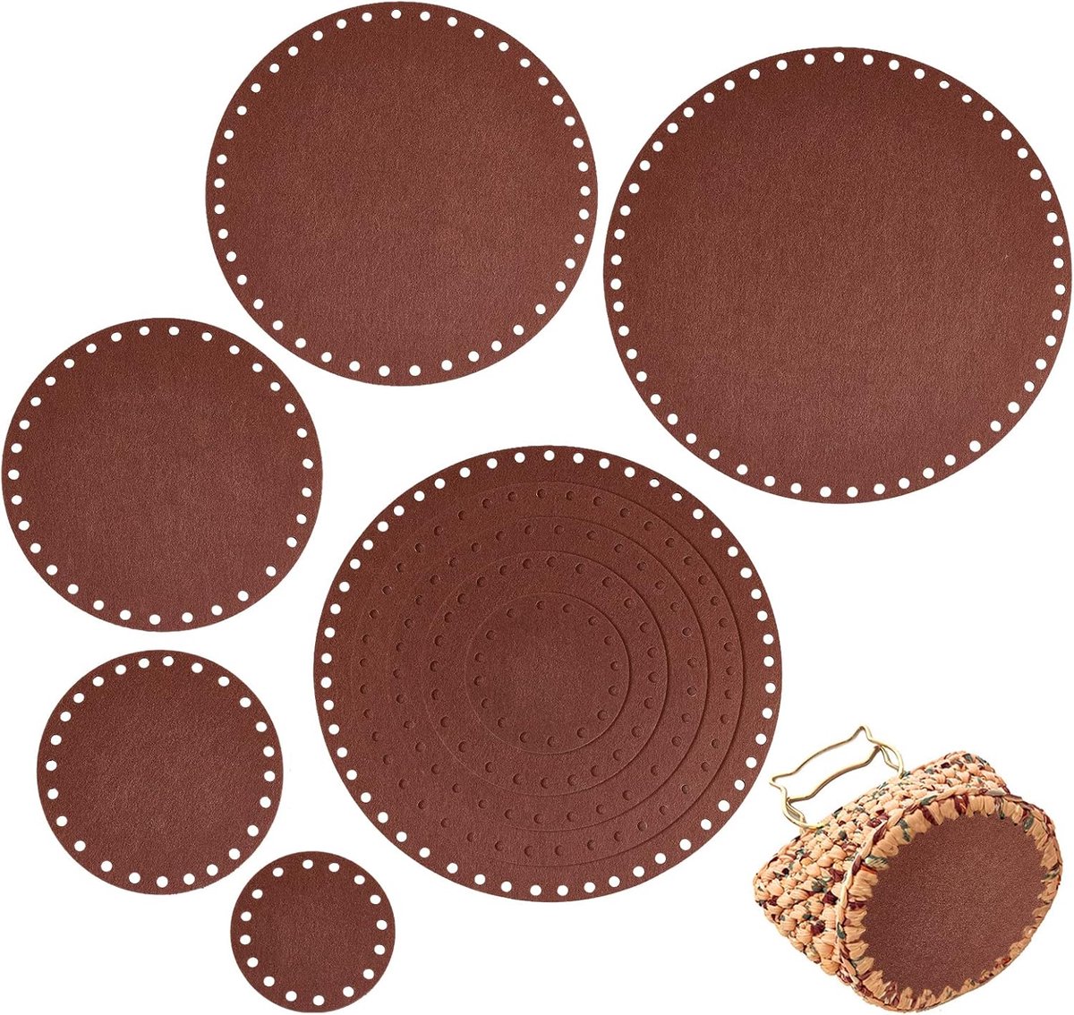 SnelShoppen - 10 Stuks Vilt Mand Bodems 5 Maten, 3.9~11.8 Inch Platte Ronde Cirkel voor DIY Mand, Haakopslag Mand, Wol Tas Weefprojecten, Coffee Kleur