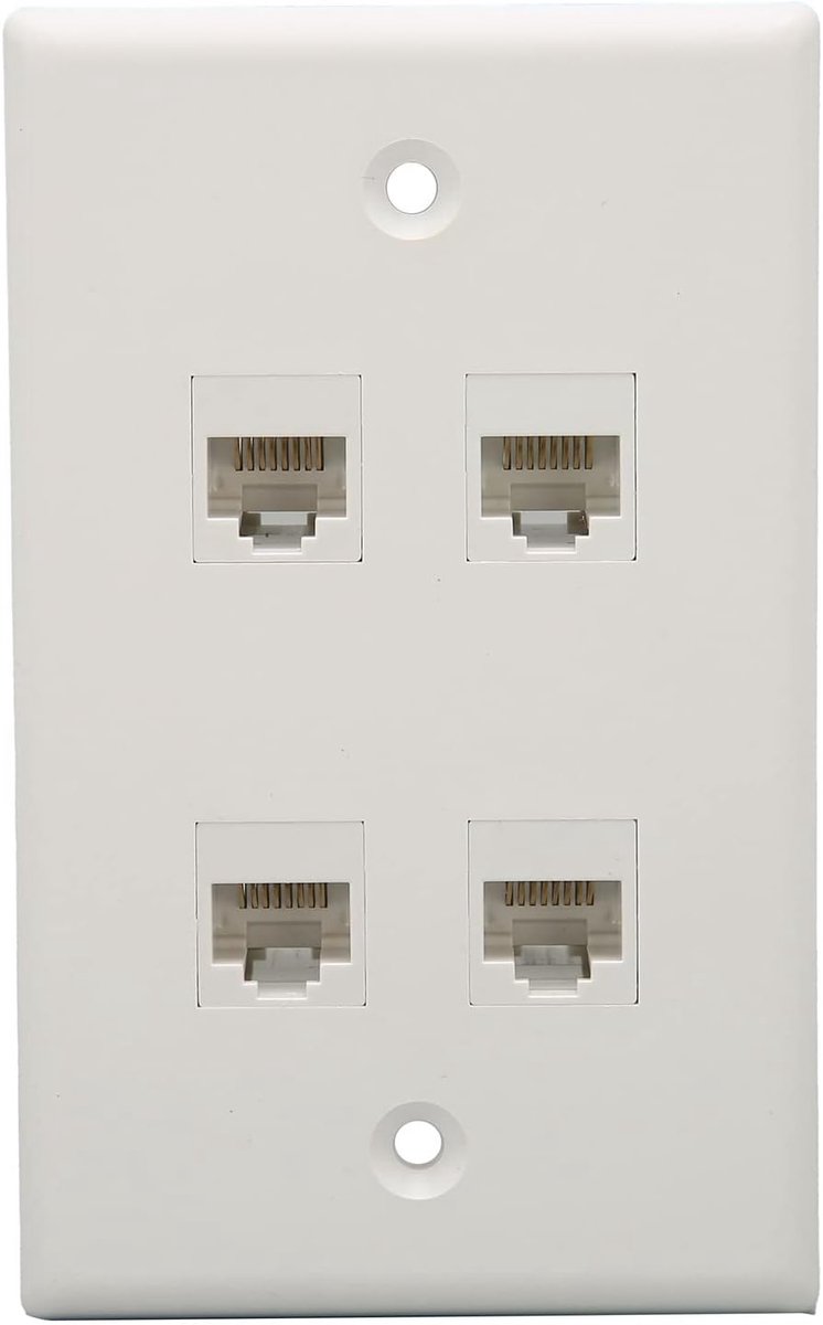 SnelShoppen - Ethernet Wandplaat 4 Poorten, Cat6 Keystone Jack Wandplaat met RJ45 Keystone Inline Coupler, Vrouwelijk naar Vrouwelijk, Wit