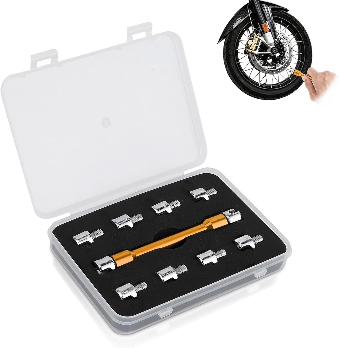 SnelShoppen - Motorfiets Spaaknippel Sleutelset, 10 maten, 5-6.8mm CNC Sleutelset met Opbergdoos voor Motorwiel Reparatie Gereedschap, Goud