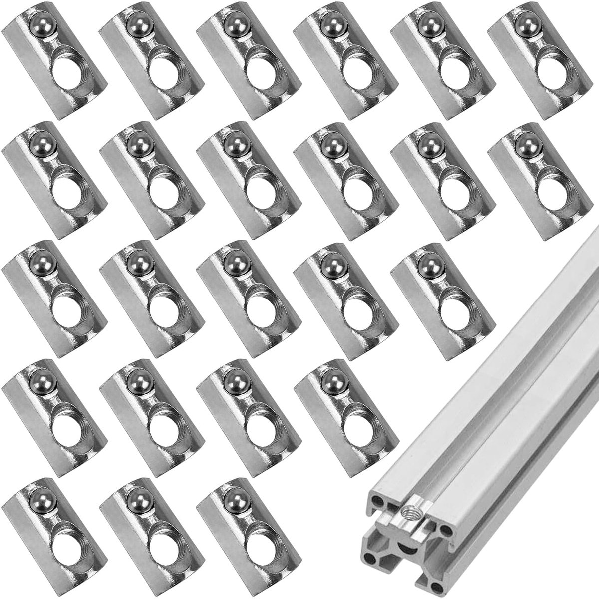 SnelShoppen - 24 Stuks M8 T-Nuten Carbon Staal Slide Moeren voor Aluminium Profiel 40 Serie, 8mm Groef, Nickel Geplaatst, Hoogwaardige Bevestigingsmat