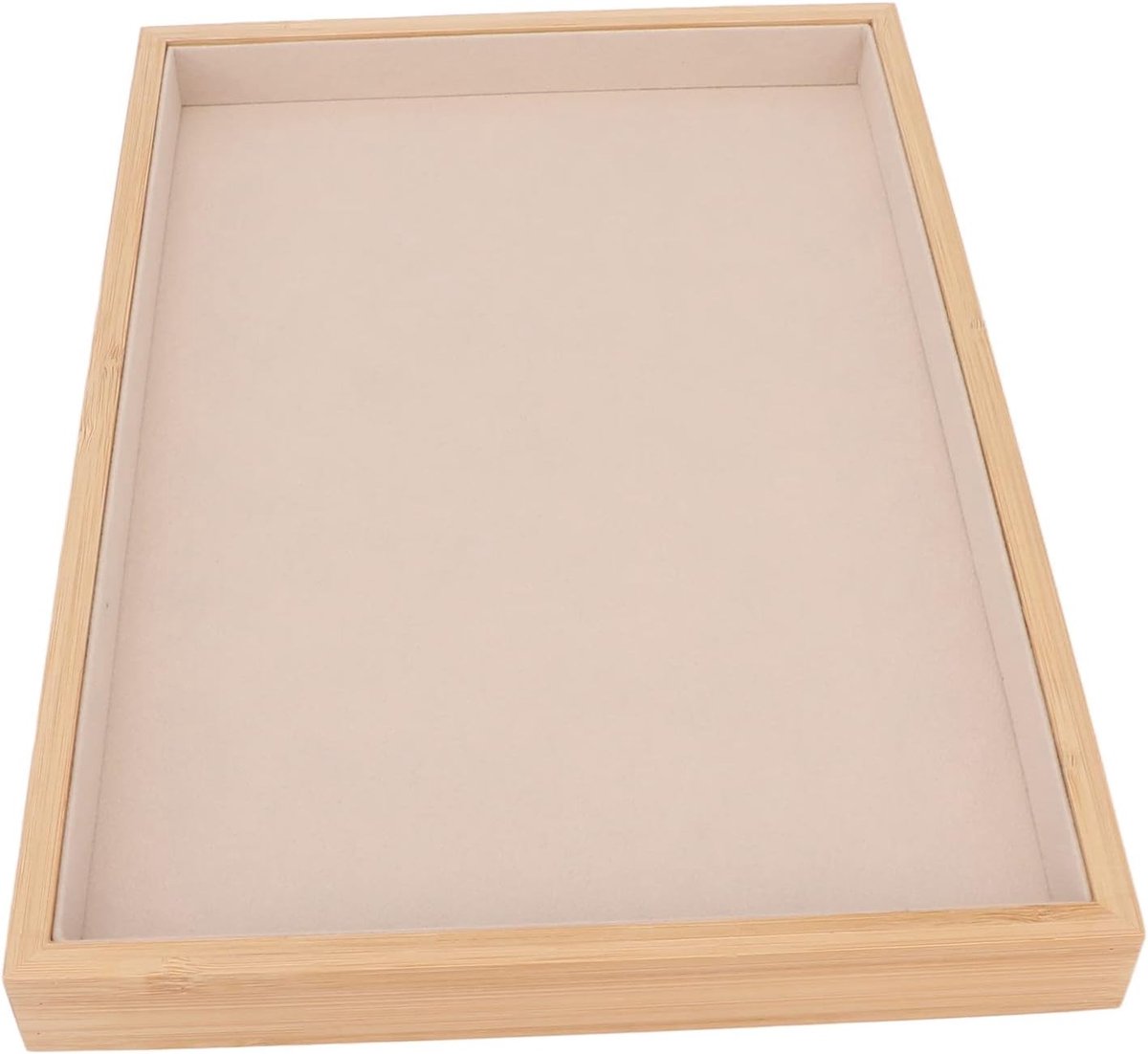 SnelShoppen - Sieraden Organizer, Elegante Flanellen Houten Sieraden Tray, Beige, Klassiek, Multifunctioneel, Voor Oorbellen, Kettingen, Armbanden, Ri