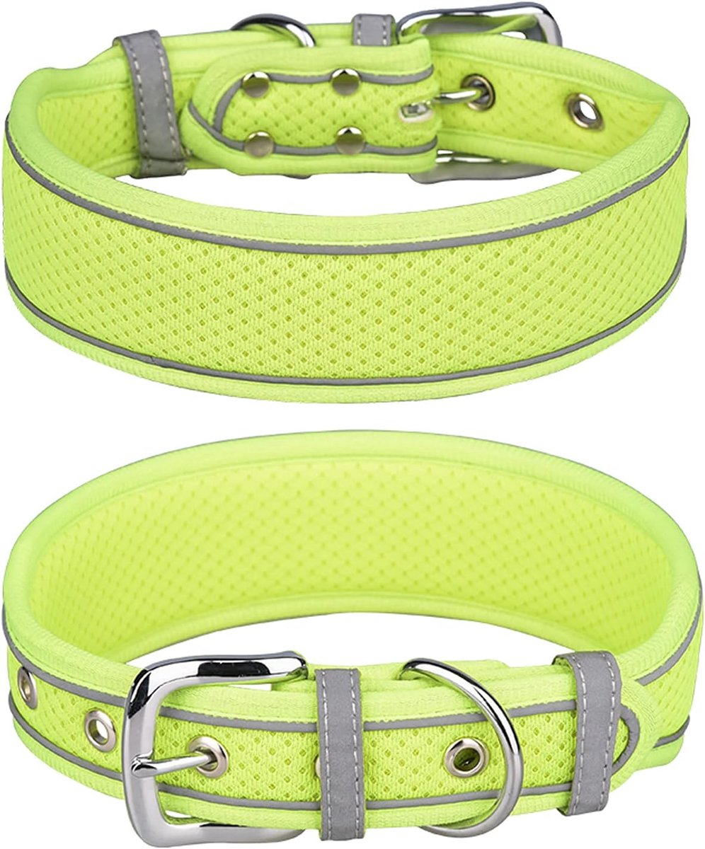 SnelShoppen - Grote Hondenhalsband, Ademend Mesh, Zachte Gevoerde Reflecterende Halsband voor Middelgrote en Grote Honden (L, Groen)