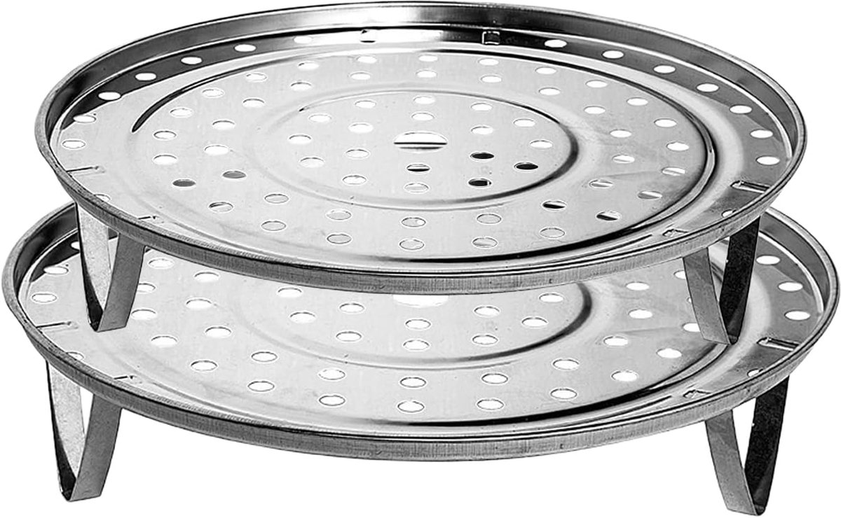 SnelShoppen - 2 Stuks Hoge Stoomstandaard, Ronde Stoommand Set van RVS, Kookrek, Keukenbenodigdheden, Vouwbare Stoomplaat, Kookaccessoires 20x4cm en 2