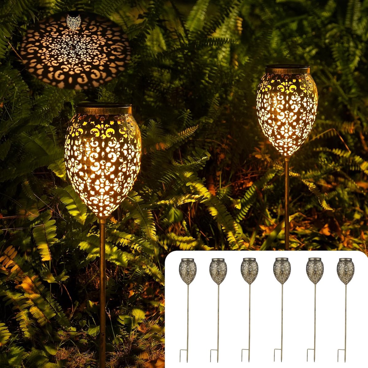 SnelShoppen - Paisley Tuinverlichting op Zonne-energie, 6 Stuks, Verstelbare Solarlampen voor Buiten, IP65 Waterdicht, 15 Lumen, Tuindecoratie, Padver