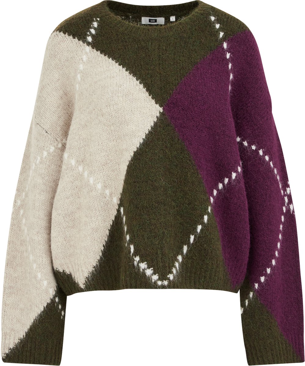 WE Fashion Dames oversized gebreide trui met ruit