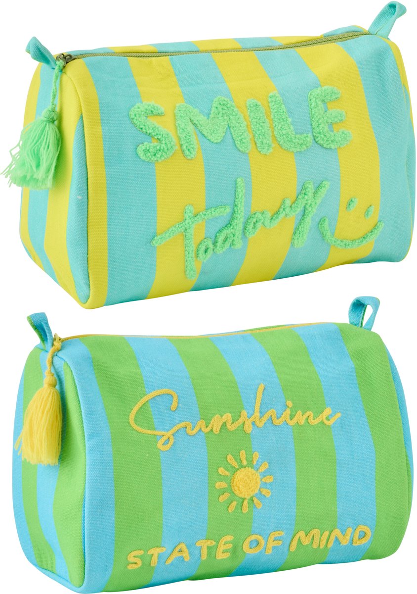 J-Line toilettas Sunshine + Smile Gestreept - katoen - mix - set van 2