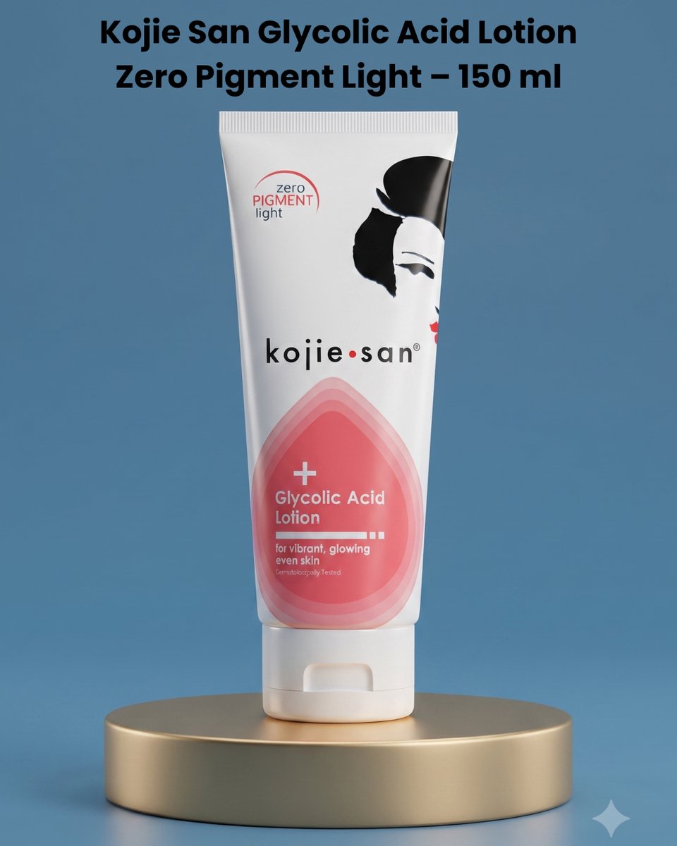 Kojie San Glycolic Acid Lotion Zero Pigment Light – 150 ml – Verhelderende & Exfoliërende Body Lotion – Helpt Donkere Vlekken & Pigmentatie te Verminderen, Egaliseert de Huidtint & Hydrateert voor een Gladde, Stralende Huid