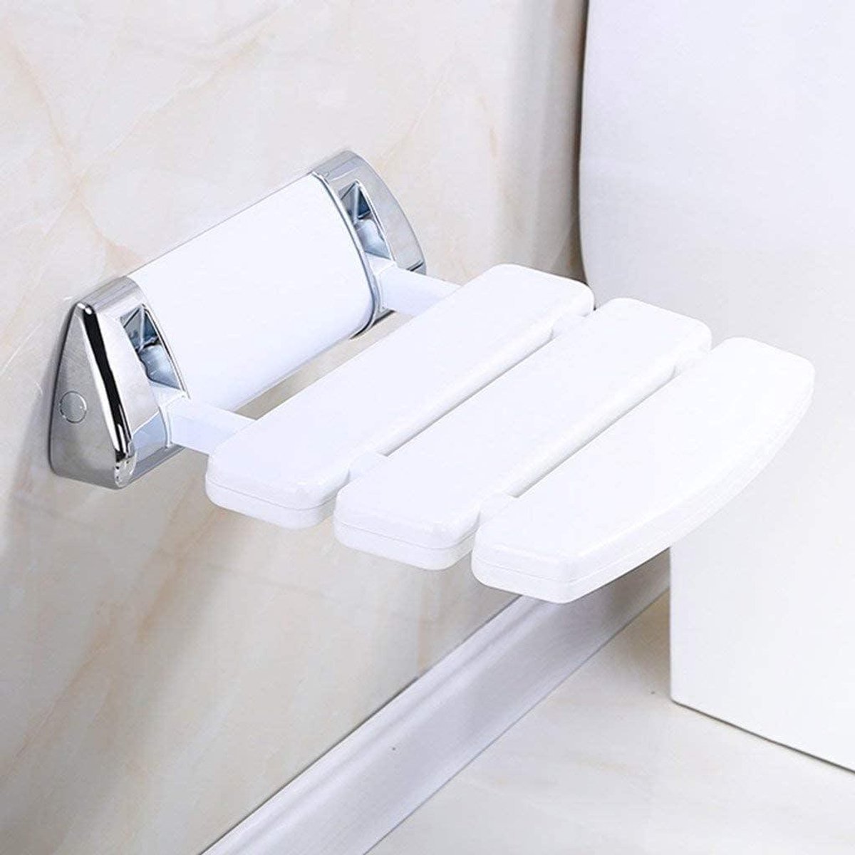 Douchestoel Opvouwbaar - Badkruk Wandmontage - Veilig Douchen - Roestbestendig Aluminium - 33.8x34.8x10cm - Wit