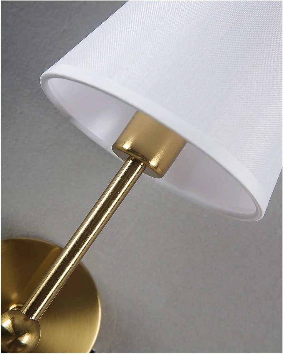 LED Wandlamp - Muurverlichting Binnen - Ruimte Verlichten - Oplaadbaar Batterij - Stoffen Lampenkap - Goud
