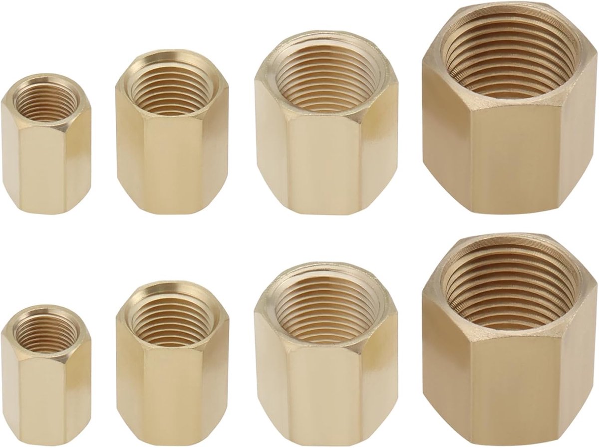 SnelShoppen - 8 Stuks BSP Vrouwelijke Draad Messing Pijp Fitting Adapter 1/8 Inch 1/4 Inch 3/8 Inch 1/2 Inch voor Lucht Olie Water Brandstof Slang