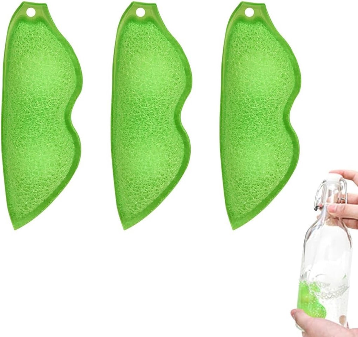 Set van 3 Schoonmaak Sponzen voor Flessen - Pea Shape Sponzen voor Keuken en Huishouden, Perfect voor Moeilijk Bereikbare Hoeken