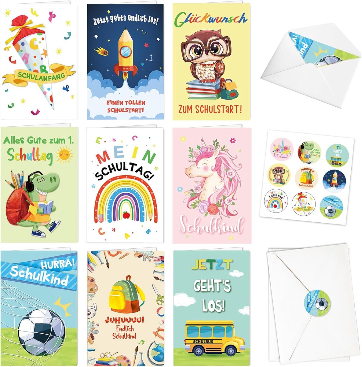 DPKOW 9 pieces greeting cards for school children, enrollment cards, greeting cards, first day of school, school bag - ShopVlot