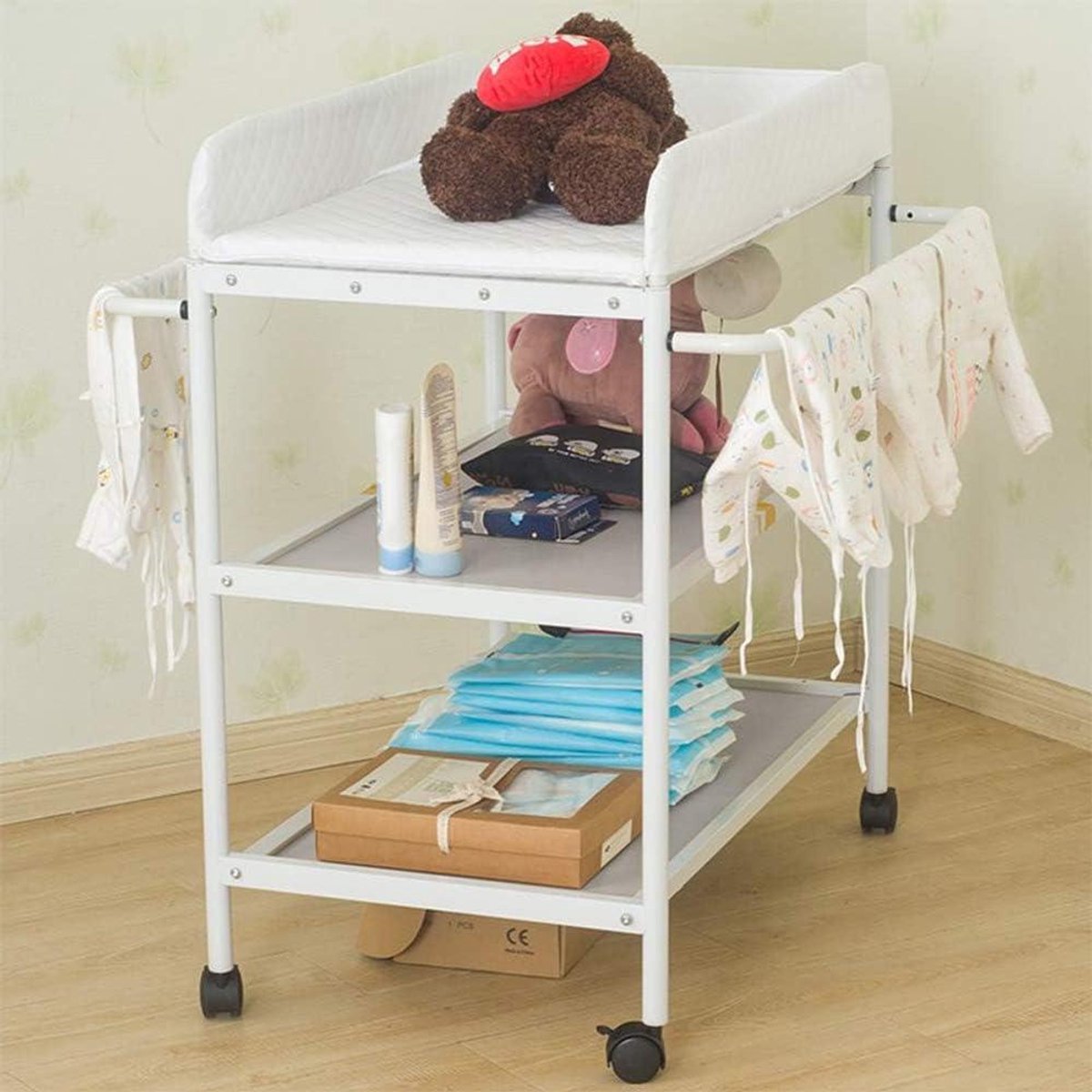 Luiertafel - Babyverzorging - Baby verzorgen - Opvouwbaar en mobiel - 84 x 72 x 90 cm - Wit
