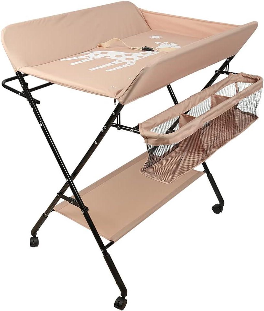 Baby Verschoontafel - Opvouwbare Luiertafel - Baby Verzorging - In Hoogte Verstelbaar - 74 x 63 cm - Roze