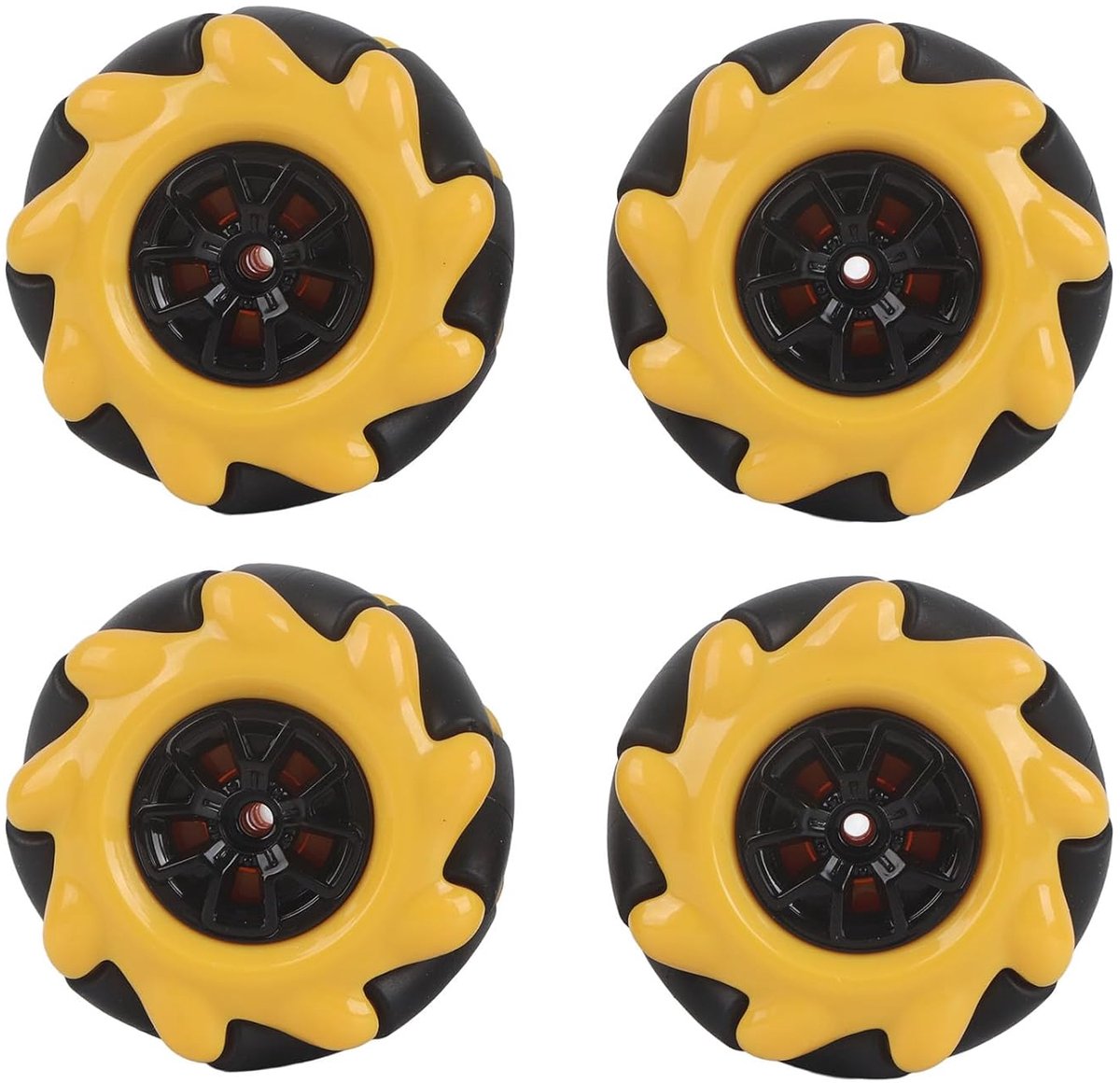SnelShoppen - Mecanum-wiel Omnidirectionele Robotwielen 48 Mm ABS-rubber voor Doe-het-zelf Robotauto's met Premium Kwaliteit, Geel/Zwart, 2 Stuks