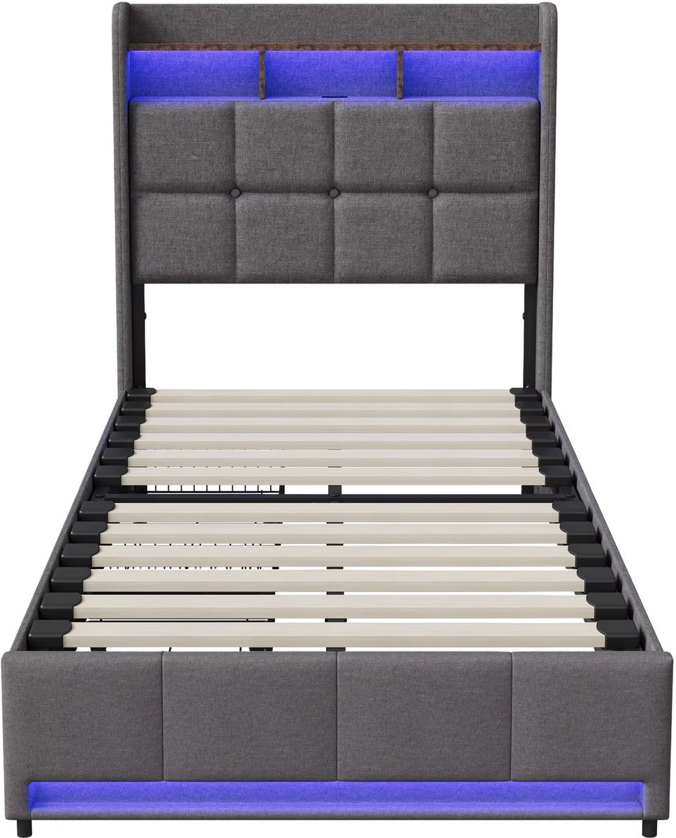 Kinderbed 90x200 cm - met Opbergruimte, LED, Oplaadstation