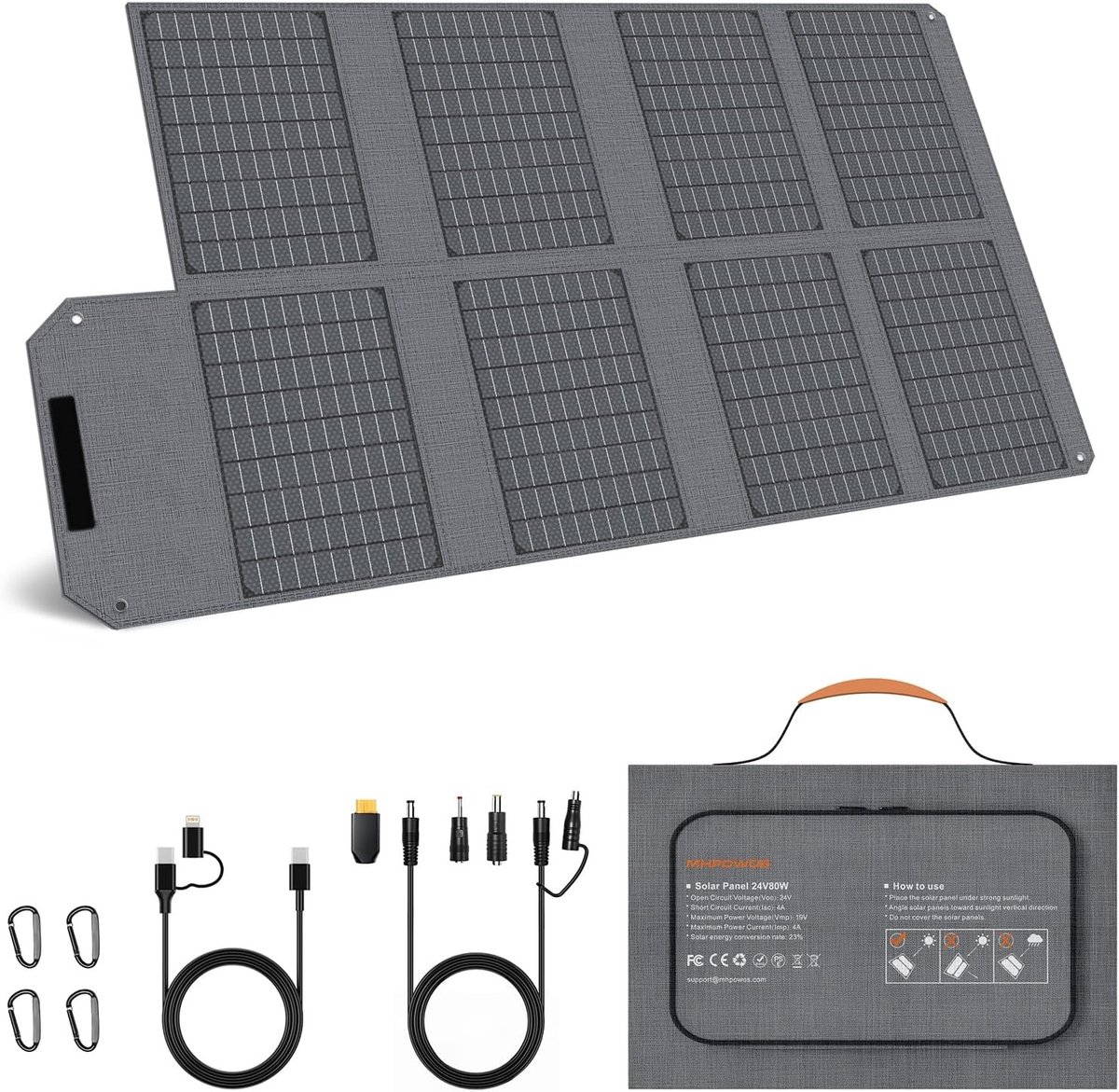 Draagbaar Zonnepaneel - Zwart - 32 x 24,5 x 6,5 cm - Opvouwbare Zonnelader met USB-C, USB-A en DC-uitgangen - Voor Kamperen en Outdoor