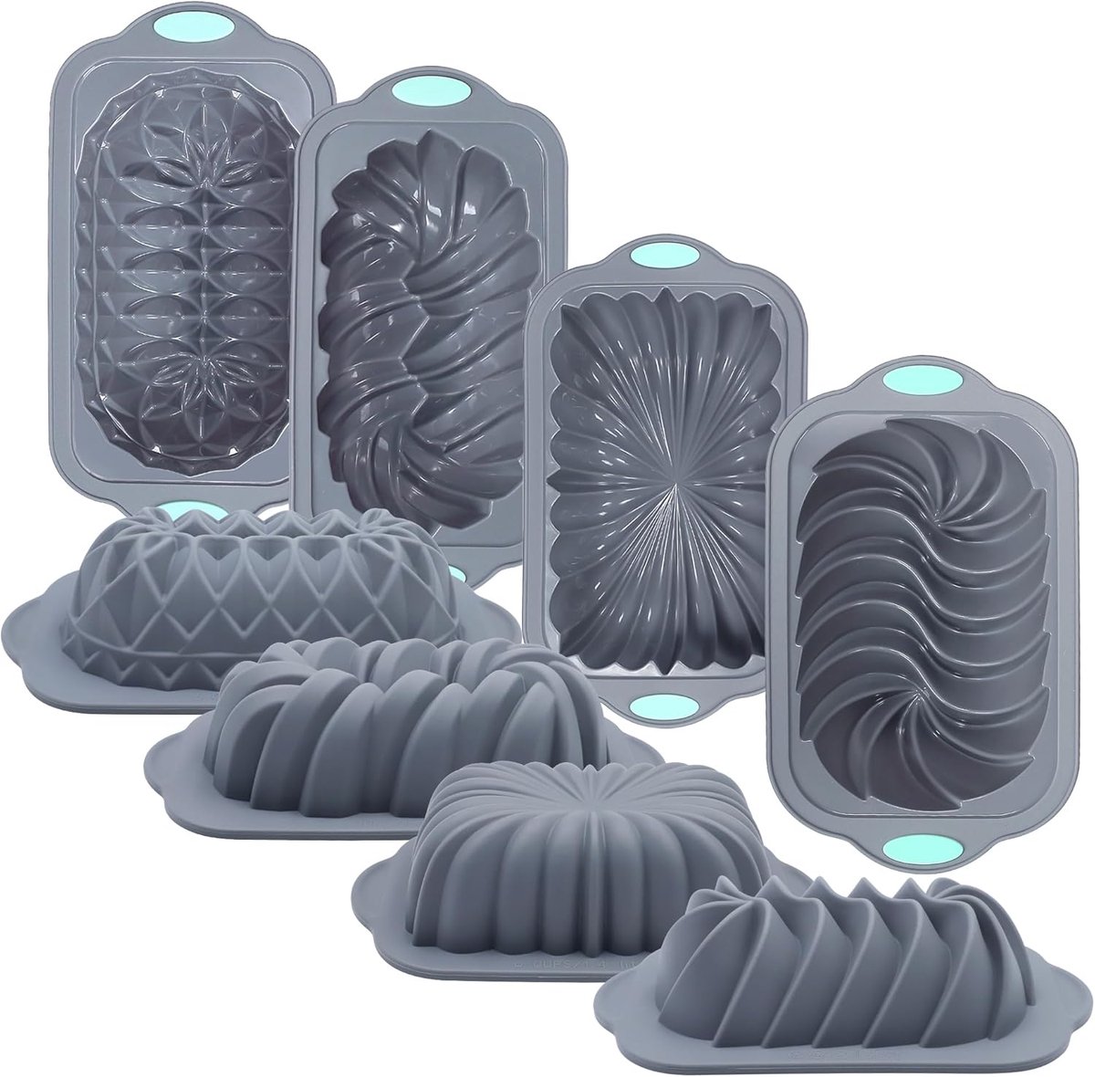 SnelShoppen - 4 Delige Silicone Broodpan Bakvormen - Anti-aanbak Kitchen Oven Bakpan voor Bananenbrood, Sandwichbrood, Cake en Gehaktbrood, 4 Cups, Gr