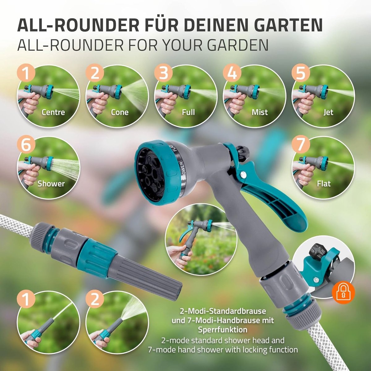 Tuinslanghaspel - Automatische oproller - Tuin bewateren - 180 graden zwenkbaar - 15 meter slang - Grijs