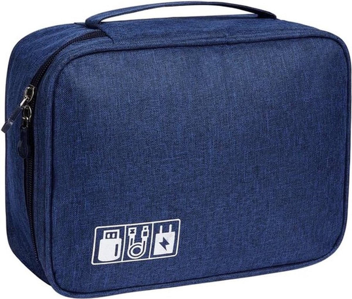 Draagbare Kabel Organizer voor Elektronica, Ruime Reisaccessoire voor iPad, Opladers, Harddisks en Meer, Donkerblauw Reisproduct