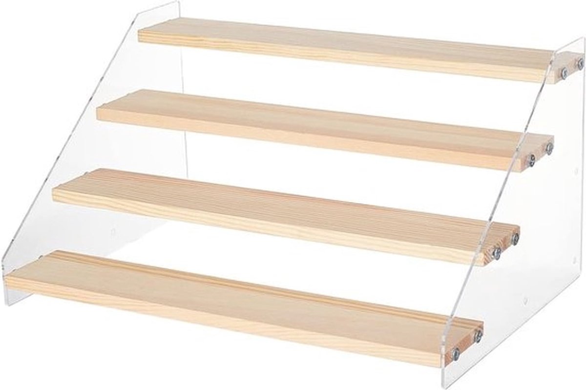 4-traps acryl displaystandaard, houten display voor parfum en modellen, ideaal voor tentoonstellingen, opslag en verzameling, 30 x 21,4 cm