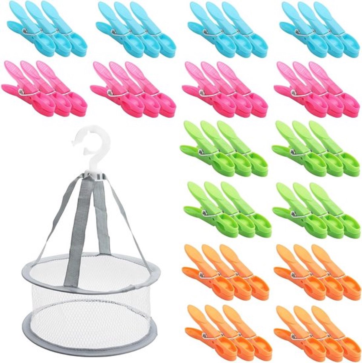 Kleurige plastic wasknijpers, ideaal voor wasmanden en wasknijperzakken, antislip en windbestendig, perfect voor handdoeken en kleding