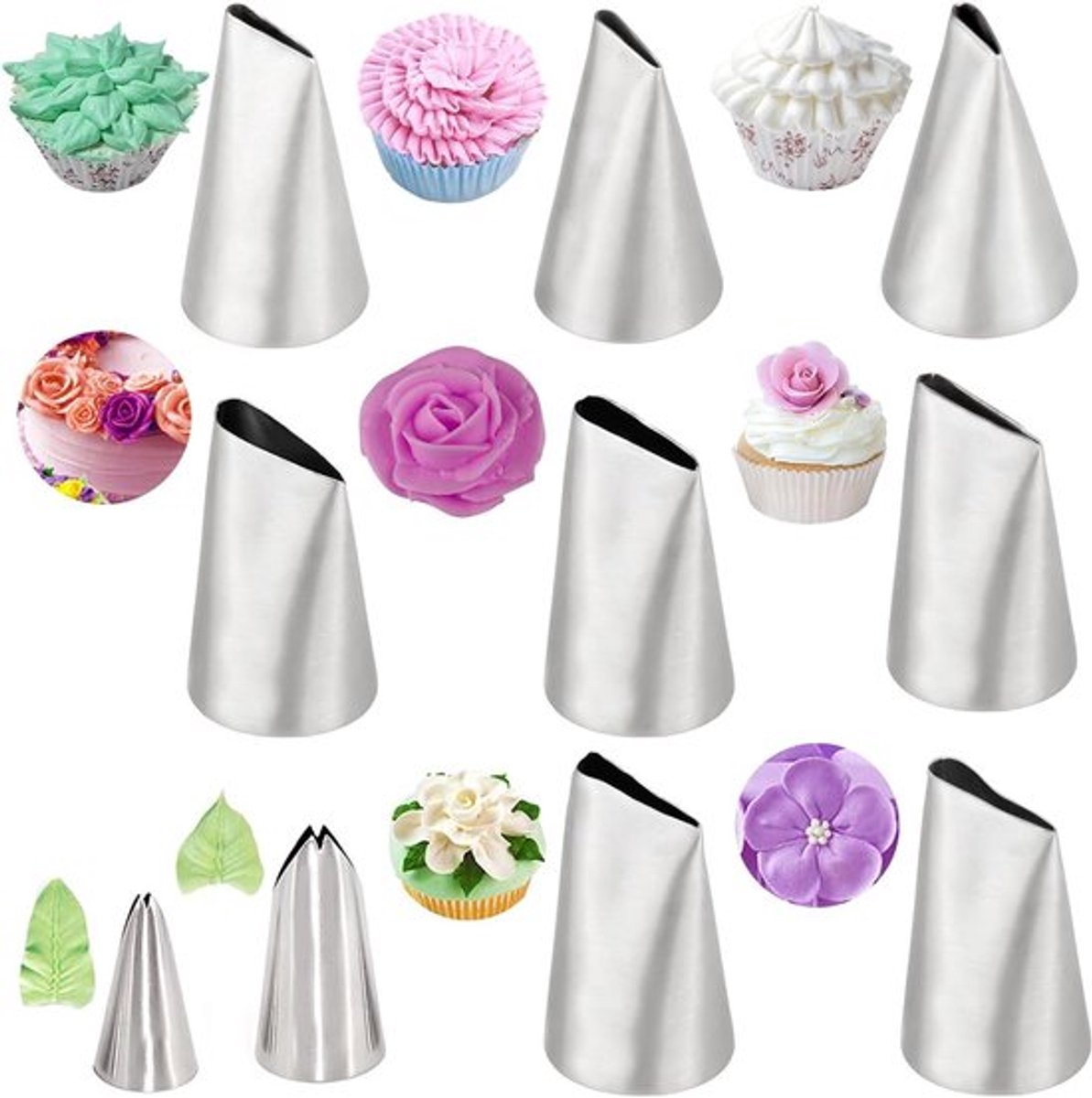 Set van 10 Ruffle Spuitmondjes voor Vintage Bloemen en Bladeren - Roestvrijstalen Decoratie Accessoires voor Taart en Cupcakes