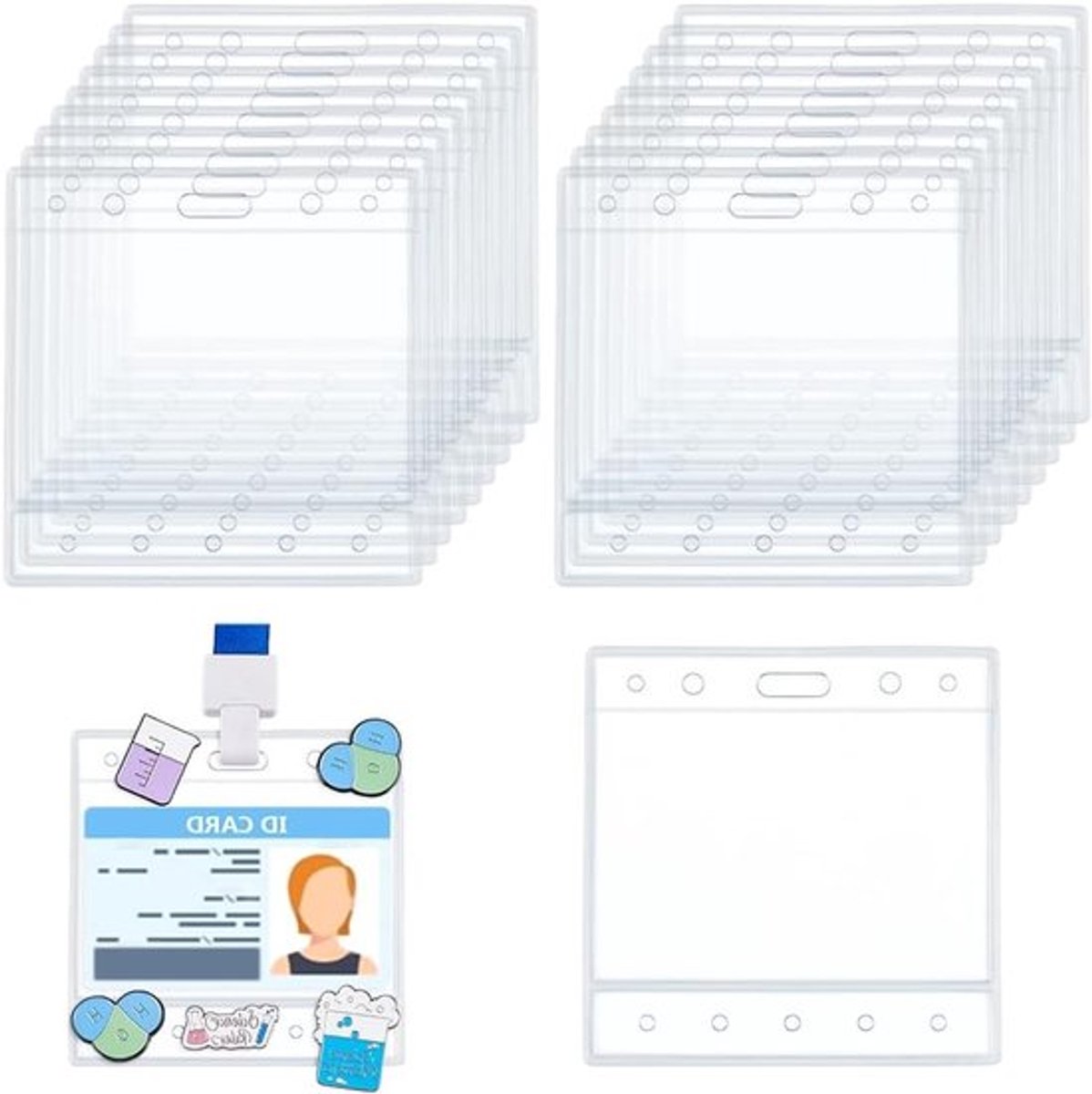 50 Stuks Kaart Naam Badge Houder - Waterdichte Plastic Pocket ID Houder voor Zorgprofessionals, Evenementen en Bedrijfsgebruik