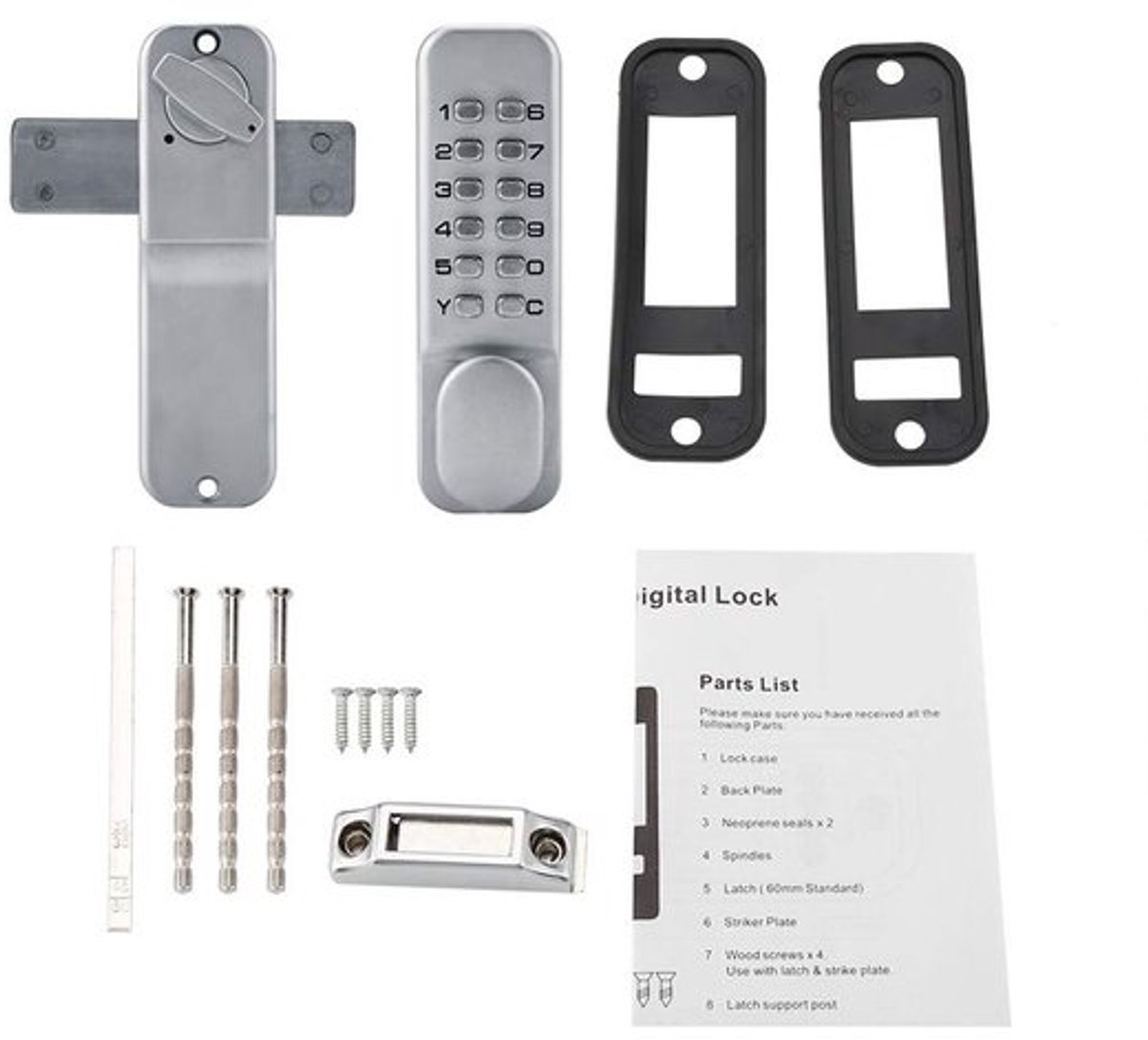 Codeslot 1- tot 11-cijferige code-combinatie - Zinklegering - Glanzend chroom - Geschikt voor deurdikte 10-65 mm - Inclusief installatieaccessoires - Veiligheidsoplossing voor binnendeuren - Digitale Deurvergrendeling