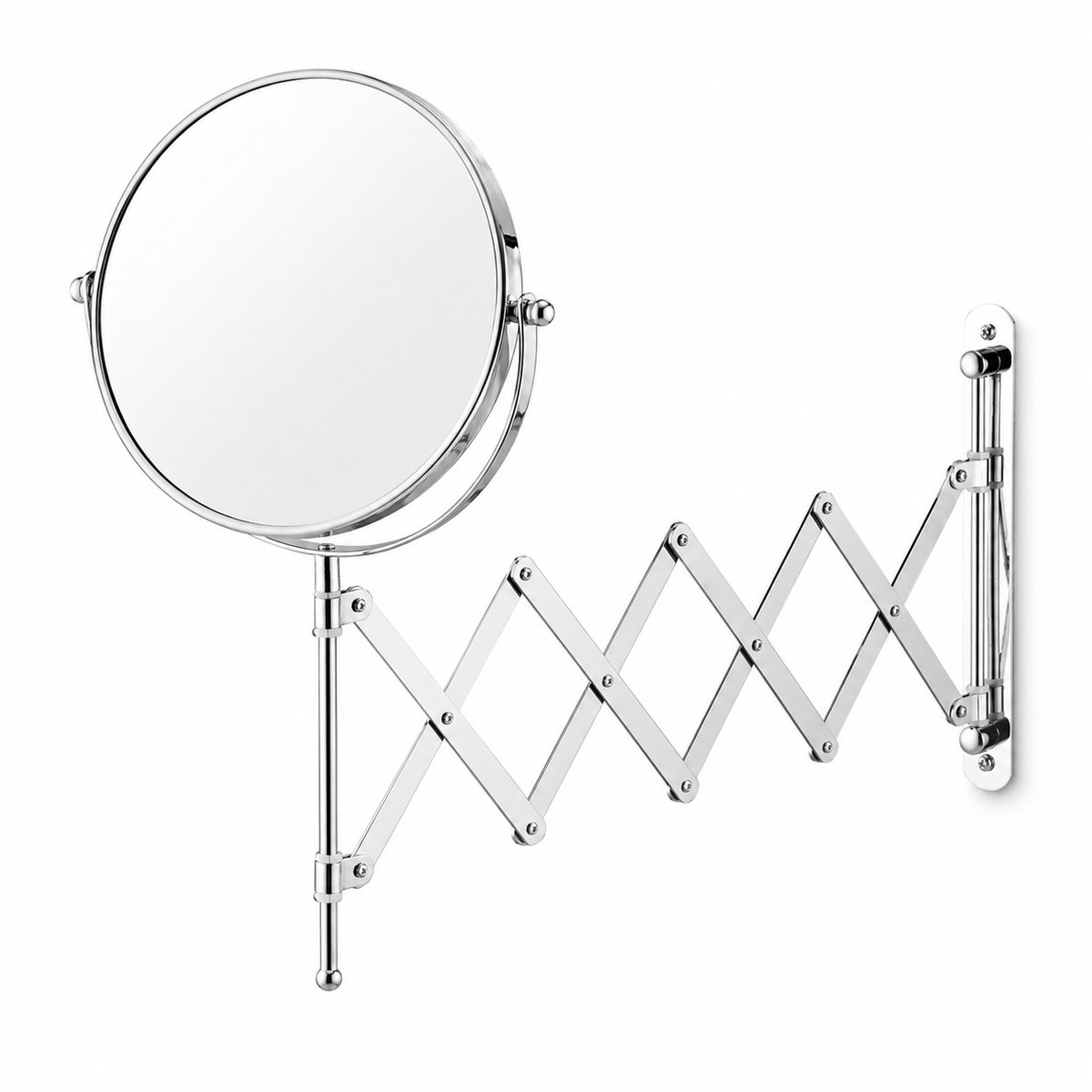 Wand make-up spiegel – Vergroting 3 keer en Diameter 17 cm – Uittrekbare arm tot 60 cm – Ronde scheerspiegel van verchroomd staal voor badkamer