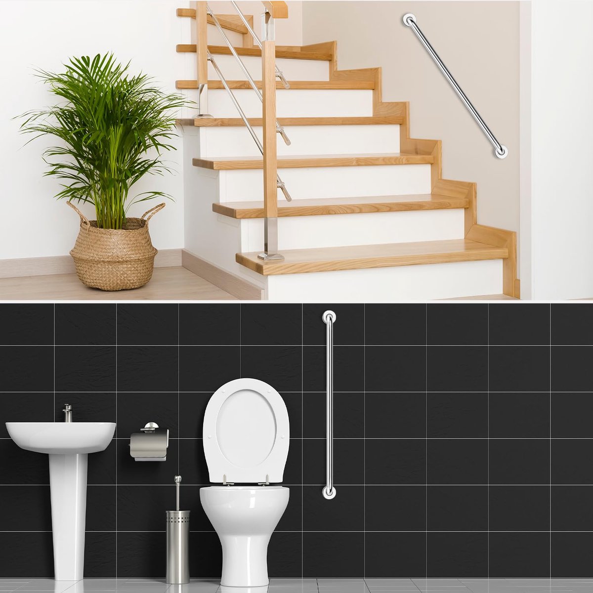 SnelShoppen - Badkamer Steunbeugel Set van 2 - 80cm RVS Wandbeugel Antislip Veiligheidshandgreep Chroom voor Badkamer Toilet Keuken Slaapkamer - Verbo