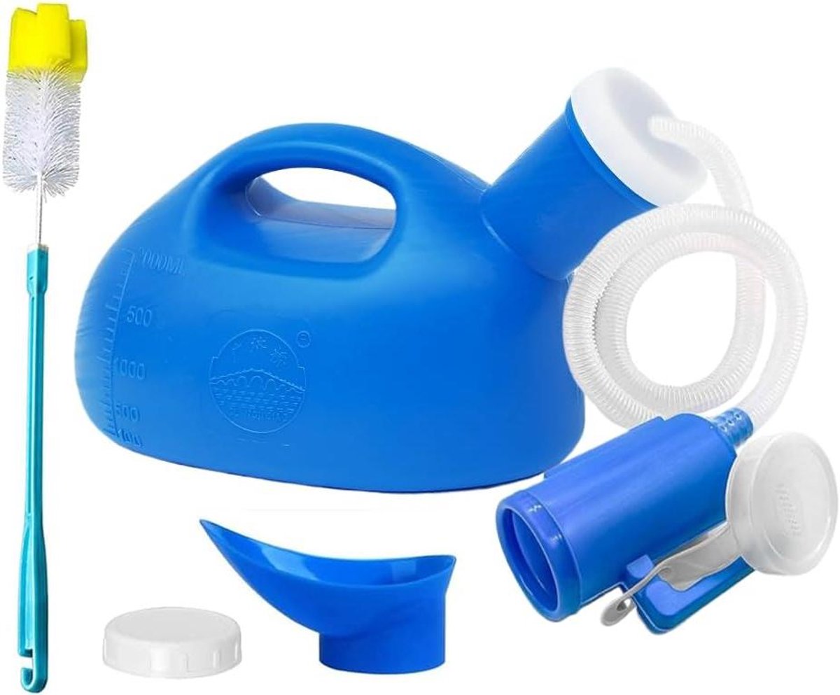 Unisex Urinoir - Pipifles - Thuiszorg Mobiliteit - Inclusief Slang & Borstel - 2000 ml Capaciteit - Blauw