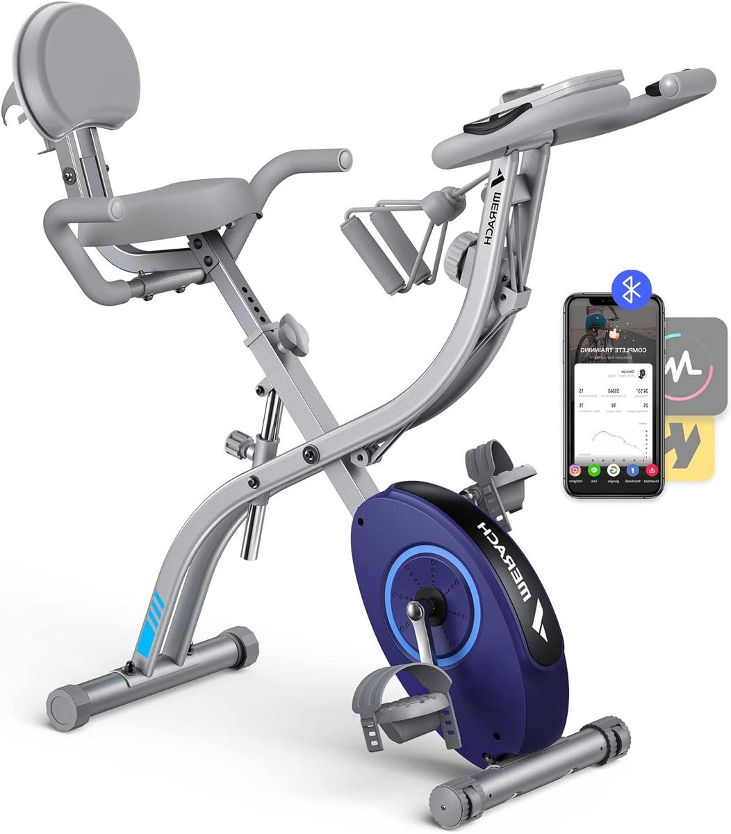 Hometrainer Fiets - Ergometer Hometrainer - Thuis Trainen - 4-in-1 Ontwerp - 116 cm Hoogte - Blauw