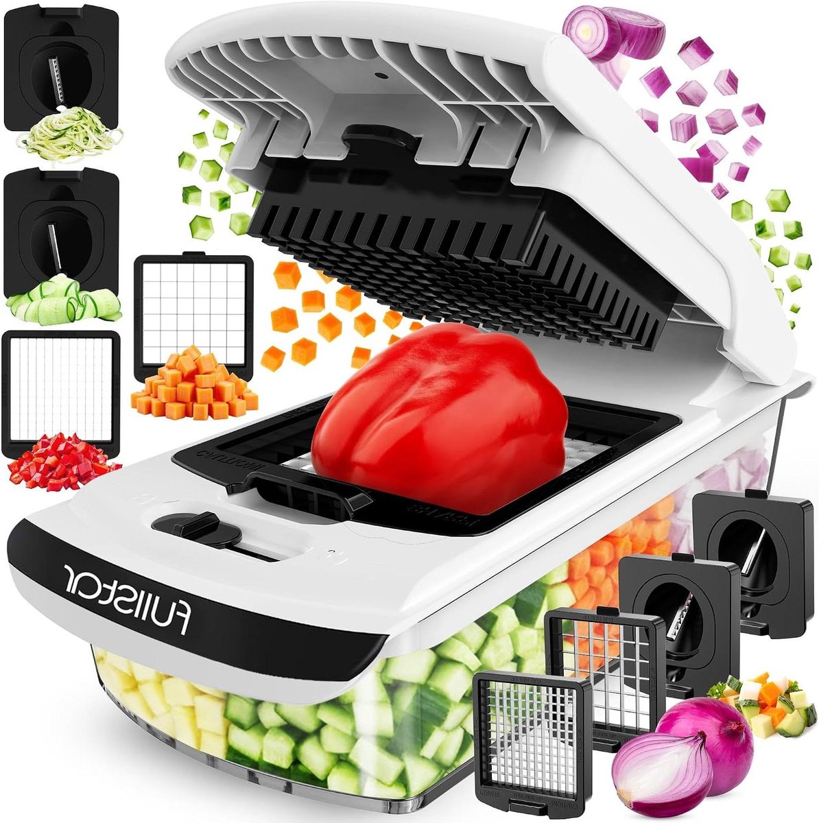 Groente Chopper - Snijmachine Keuken - Maaltijd Voorbereiden - Roestbestendige Messen - 1.2 Liter Capaciteit - Wit